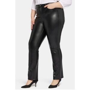 NYDJ Black Vegan Leather Marilyn Straight Leg Trouser Pants, Size 14, Sculpt-Her
